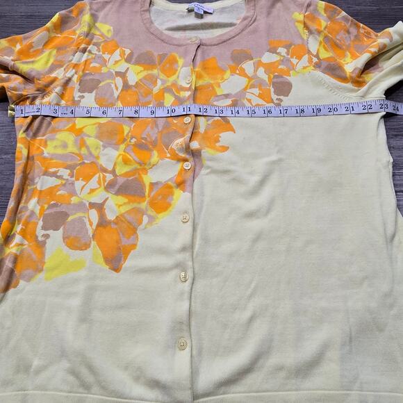 Isaac Mizrahi Live! Yellow Floral Print Crew Neck Button Front Cardigan Sweater - Picture 5 of 8